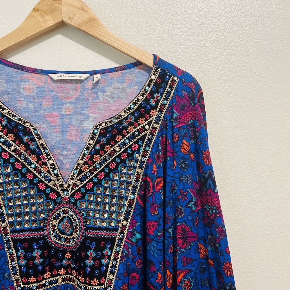 Soft Surroundings Tamuri Beaded Tunic Size 2X Boho Coastal Hippie Resortwear - Picture 5 of 16